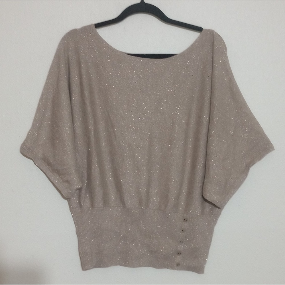 Lane Bryant Womens Metallic Shimmer Dolman Sleeve Knit Top Gold Beige 18/20
